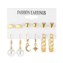 Load image into Gallery viewer, Fashion Creative Pearl Chain Earring Set Heart Moon Pentagram Stud Earrings Jewelry Accessories for Women