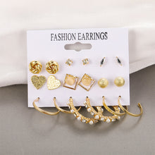 Load image into Gallery viewer, Fashion Creative Pearl Chain Earring Set Heart Moon Pentagram Stud Earrings Jewelry Accessories for Women