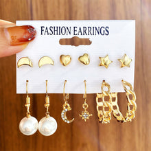 Load image into Gallery viewer, Fashion Creative Pearl Chain Earring Set Heart Moon Pentagram Stud Earrings Jewelry Accessories for Women