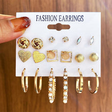 Load image into Gallery viewer, Fashion Creative Pearl Chain Earring Set Heart Moon Pentagram Stud Earrings Jewelry Accessories for Women