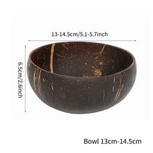 Load image into Gallery viewer, 12-14.5cm Natural Coconut Bowl and Spoon Creative Wooden Fruit Salad Coco Smoothie Ramen Bowl Mixing Bowl Healthy Diet Tableware