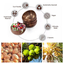 Load image into Gallery viewer, 12-14.5cm Natural Coconut Bowl and Spoon Creative Wooden Fruit Salad Coco Smoothie Ramen Bowl Mixing Bowl Healthy Diet Tableware