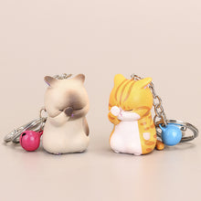 Load image into Gallery viewer, Cute Shy Cat Figurines Keychain with Bell Chubby Kitten Keyring Ornament Cartoon Car Keys Chains Bag Decoration Pendant Birthday Gifts