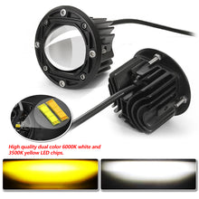 Load image into Gallery viewer, 1Pc 8D Motorcycle LED Lens Spotlight Motorcycles Auxiliary Fog Lamp Working Headlight Dual Color White Yellow Light Waterproof Square Round