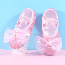 Load image into Gallery viewer, Girls Dance Shoes Ice Bow Decoration Soft Sole Exercise Shoes Shiny Cute Ballet Shoes Body Exercise Shoes
