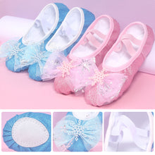 Load image into Gallery viewer, Girls Dance Shoes Ice Bow Decoration Soft Sole Exercise Shoes Shiny Cute Ballet Shoes Body Exercise Shoes