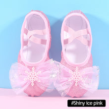 Load image into Gallery viewer, Girls Dance Shoes Ice Bow Decoration Soft Sole Exercise Shoes Shiny Cute Ballet Shoes Body Exercise Shoes