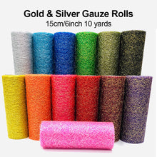 Load image into Gallery viewer, 10Yard/Roll 6Inch Organza Tulle Roll Spool Fabric Ribbon DIY Tutu Skirt Gift Craft Party Chair Sash Wedding Party Decoration Gold Silver