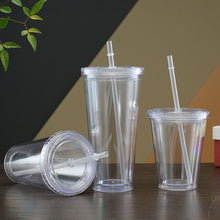Load image into Gallery viewer, 350ml/450ml/650ml Clear Tumbler With Straw Reusable Transparent Double-layer Water Bottle For Coffee Milk DIY Smoothie Cup Drinkware