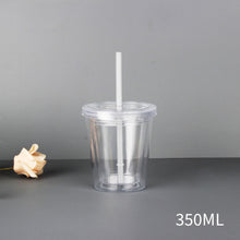 Load image into Gallery viewer, 350ml/450ml/650ml Clear Tumbler With Straw Reusable Transparent Double-layer Water Bottle For Coffee Milk DIY Smoothie Cup Drinkware
