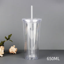 Load image into Gallery viewer, 350ml/450ml/650ml Clear Tumbler With Straw Reusable Transparent Double-layer Water Bottle For Coffee Milk DIY Smoothie Cup Drinkware