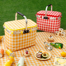 Load image into Gallery viewer, Outdoor Large Capacity Picnic Basket Thickened Aluminum Film Incubator With Foldable Aluminum Rack Spring Picnic Camping Suitcase Storage Basket