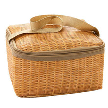 Load image into Gallery viewer, Portable Imitation Rattan Printed Thickened Picnic Bag Waterproof Bento Bag Outdoor Food Insulation Camping Bento Bag Portable Lunch Box Bag