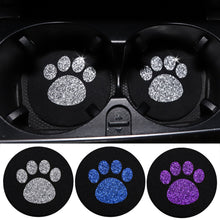Load image into Gallery viewer, 2Pcs Diamond Footprint Anti-slip Mat Water Cup Car Accessories For Women Crystal Rhinestone Non-slip Mat with Cat Footprint