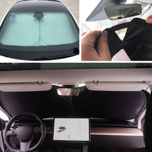 Load image into Gallery viewer, Car Front Windshield Sunscreen Window Sunscreen Visor Sun Shade Blocks UV Rays Protection For Tesla Model 3 Y X S with Pouch