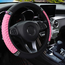 Load image into Gallery viewer, Universal Car Steering Wheel Cover Leather Embroidered Color Diamond-Studded Elastic Steering Wheel Cover 37-38cm Four Seasons