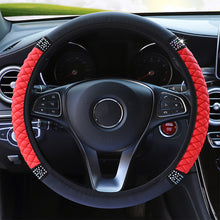 Load image into Gallery viewer, Universal Car Steering Wheel Cover Leather Embroidered Color Diamond-Studded Elastic Steering Wheel Cover 37-38cm Four Seasons