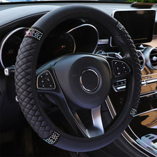 Load image into Gallery viewer, Universal Car Steering Wheel Cover Leather Embroidered Color Diamond-Studded Elastic Steering Wheel Cover 37-38cm Four Seasons