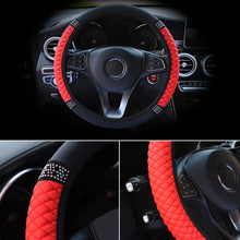Load image into Gallery viewer, Universal Car Steering Wheel Cover Leather Embroidered Color Diamond-Studded Elastic Steering Wheel Cover 37-38cm Four Seasons