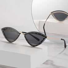 Load image into Gallery viewer, New Triangle Cat Eye Sunglasses Alloy Rimless Crystal Shiny Sun Glasses Female Unique Elegant Green Rhinestone Shades