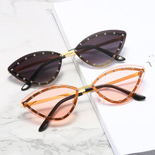 Load image into Gallery viewer, New Triangle Cat Eye Sunglasses Alloy Rimless Crystal Shiny Sun Glasses Female Unique Elegant Green Rhinestone Shades