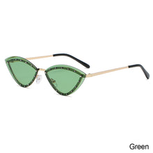 Load image into Gallery viewer, New Triangle Cat Eye Sunglasses Alloy Rimless Crystal Shiny Sun Glasses Female Unique Elegant Green Rhinestone Shades
