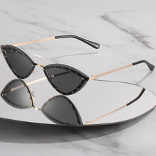 Load image into Gallery viewer, New Triangle Cat Eye Sunglasses Alloy Rimless Crystal Shiny Sun Glasses Female Unique Elegant Green Rhinestone Shades