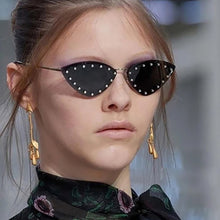 Load image into Gallery viewer, New Triangle Cat Eye Sunglasses Alloy Rimless Crystal Shiny Sun Glasses Female Unique Elegant Green Rhinestone Shades