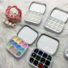 Load image into Gallery viewer, Empty 12-grid Mini Watercolor Box Portable Watercolor Palette Travel Painting Sketch Moisturizing Box Paint Box Art Supplies