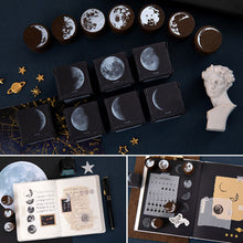 Load image into Gallery viewer, Vintage Moon Series Wood Stamp Phases of The Moon Round Wooden Rubber Stamps for DIY Craft Letters Diary and Scrapbooking