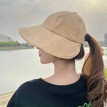 Load image into Gallery viewer, Soft Cotton Women Bucket Hat Spring Summer Adjustable Outdoor Beach Sun Hats Foldable Panama Caps Ponytail Cap