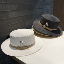 Load image into Gallery viewer, Metal R Letter Buckle Straw Hat Leisure Summer Sunscreen Hat Women's Fashionable Beach Hat Vintage Hat Church Hats