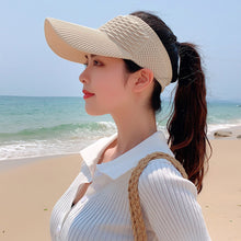Load image into Gallery viewer, Fashion Folds Design Women Empty Top Hat Summer Solid Color Large Brim Sunscreen Hat Outdoor Elastic Fabric Sports Sun Cap