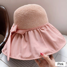 Load image into Gallery viewer, Wide-Brimmed Fisherman's Hat sun Block Cap UV Black Glue Hollow Top Hat Sun Block Face Beach Hollow Straw Hat