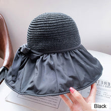 Load image into Gallery viewer, Wide-Brimmed Fisherman's Hat sun Block Cap UV Black Glue Hollow Top Hat Sun Block Face Beach Hollow Straw Hat