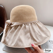 Load image into Gallery viewer, Wide-Brimmed Fisherman's Hat sun Block Cap UV Black Glue Hollow Top Hat Sun Block Face Beach Hollow Straw Hat