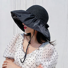 Load image into Gallery viewer, Wide-Brimmed Fisherman's Hat sun Block Cap UV Black Glue Hollow Top Hat Sun Block Face Beach Hollow Straw Hat