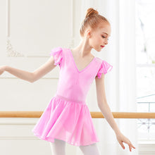 Load image into Gallery viewer, Girls Double V-Neck Yarn Sleeve One-Piece Suit Daily Dance Body Training Performance Suit Ballet Separate Suit