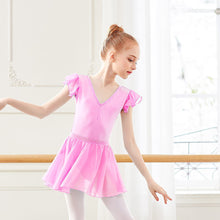 Load image into Gallery viewer, Girls Double V-Neck Yarn Sleeve One-Piece Suit Daily Dance Body Training Performance Suit Ballet Separate Suit