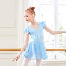Load image into Gallery viewer, Girls Double V-Neck Yarn Sleeve One-Piece Suit Daily Dance Body Training Performance Suit Ballet Separate Suit
