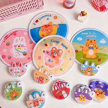 Load image into Gallery viewer, Portable Folding Round Fan With Handle Cartoon Mini Fan Comfortable Grip Fabric Smooth Edges Folding Hand Fan for Home