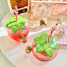 Load image into Gallery viewer, 500ml Summer Kawaii Strawberry Water Bottle Cute Strawberry Straw PP Water Bottle with Pendant Milk Coffee Straw Cup Juice Drinkware