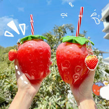 Load image into Gallery viewer, 500ml Summer Kawaii Strawberry Water Bottle Cute Strawberry Straw PP Water Bottle with Pendant Milk Coffee Straw Cup Juice Drinkware