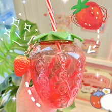 Load image into Gallery viewer, 500ml Summer Kawaii Strawberry Water Bottle Cute Strawberry Straw PP Water Bottle with Pendant Milk Coffee Straw Cup Juice Drinkware