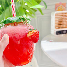 Load image into Gallery viewer, 500ml Summer Kawaii Strawberry Water Bottle Cute Strawberry Straw PP Water Bottle with Pendant Milk Coffee Straw Cup Juice Drinkware
