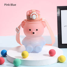 Load image into Gallery viewer, 800ml Cute Kawaii Bear Water Bottle for Girl Plastic Gradient Korean Large Outdoor Sports School Drinking Bottle With Strap Straw
