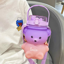 Load image into Gallery viewer, 800ml Cute Kawaii Bear Water Bottle for Girl Plastic Gradient Korean Large Outdoor Sports School Drinking Bottle With Strap Straw