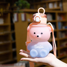 Load image into Gallery viewer, 800ml Cute Kawaii Bear Water Bottle for Girl Plastic Gradient Korean Large Outdoor Sports School Drinking Bottle With Strap Straw