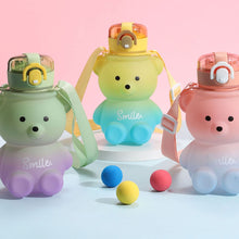 Load image into Gallery viewer, 800ml Cute Kawaii Bear Water Bottle for Girl Plastic Gradient Korean Large Outdoor Sports School Drinking Bottle With Strap Straw