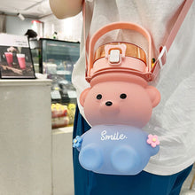 Load image into Gallery viewer, 800ml Cute Kawaii Bear Water Bottle for Girl Plastic Gradient Korean Large Outdoor Sports School Drinking Bottle With Strap Straw